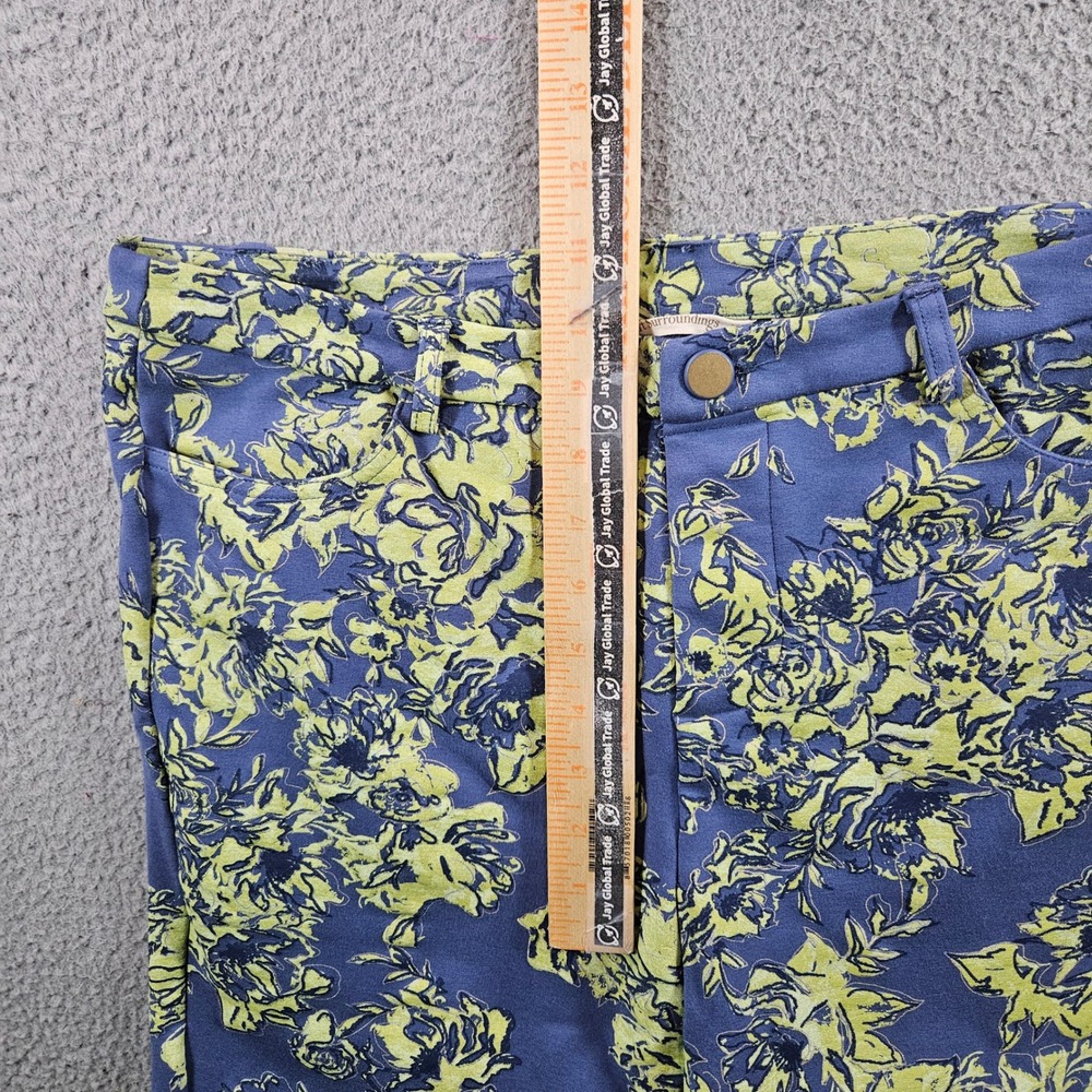 Soft Surroundings Blue Lime Green Floral Slim‎ Leg Pants Womens Medium - Picture 5 of 9